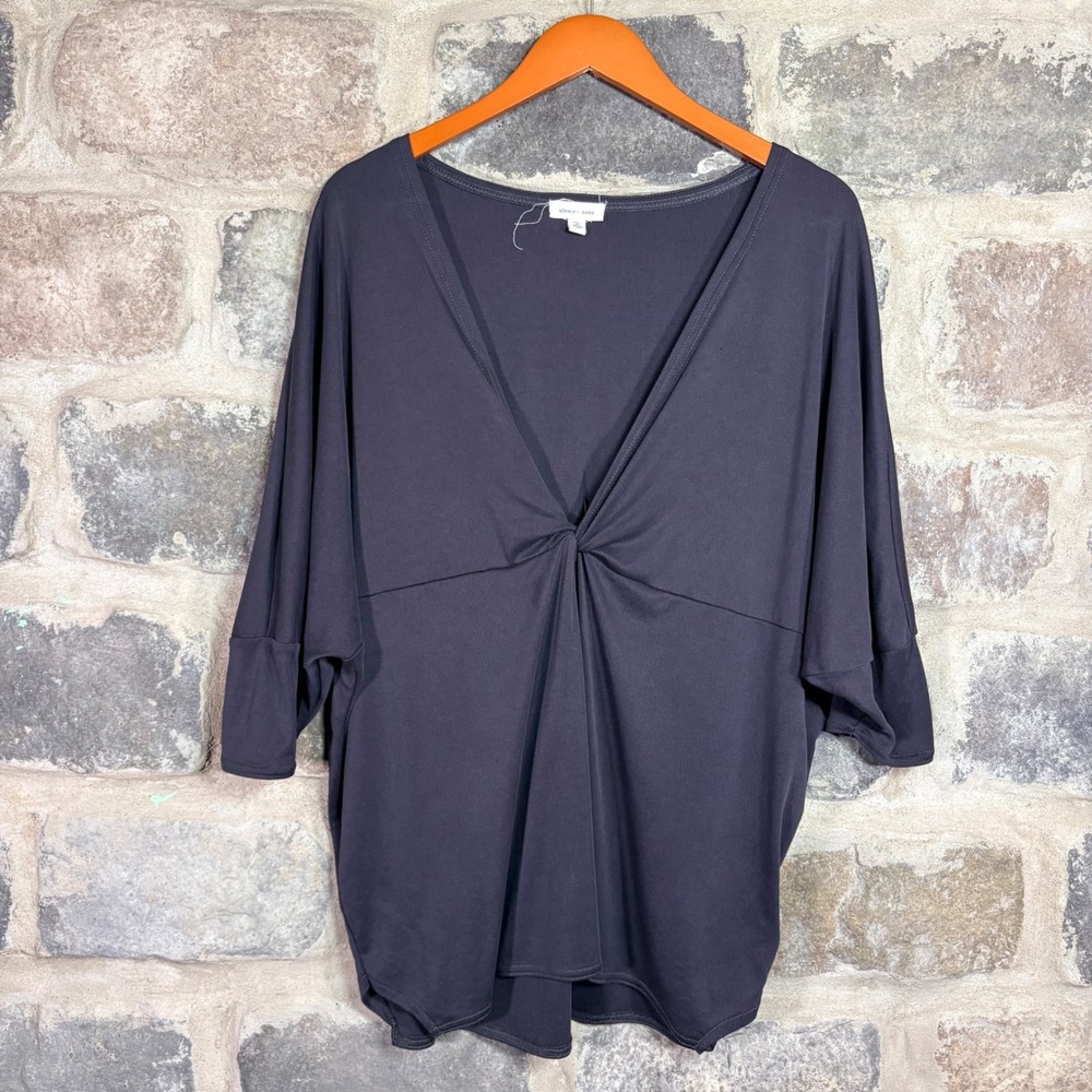 Silence + Noise Womens Charcoal Grey Twist Front V-Neck Dolman Sleeve Top Size M